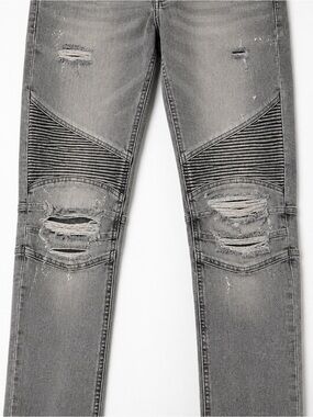 HUDSON Blinder V2 Moto Biker Jeans Mens 31x32 Skinny Distressed Gray NWT